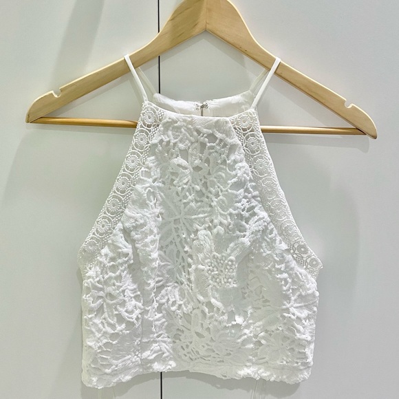 NWT DO+BE Designer White Lace Halter Neck Crop Top - Picture 1 of 9